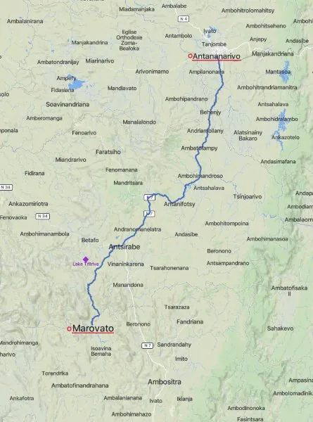 Carte d’accès à Marovato, commune d’Ambatomifanangoa